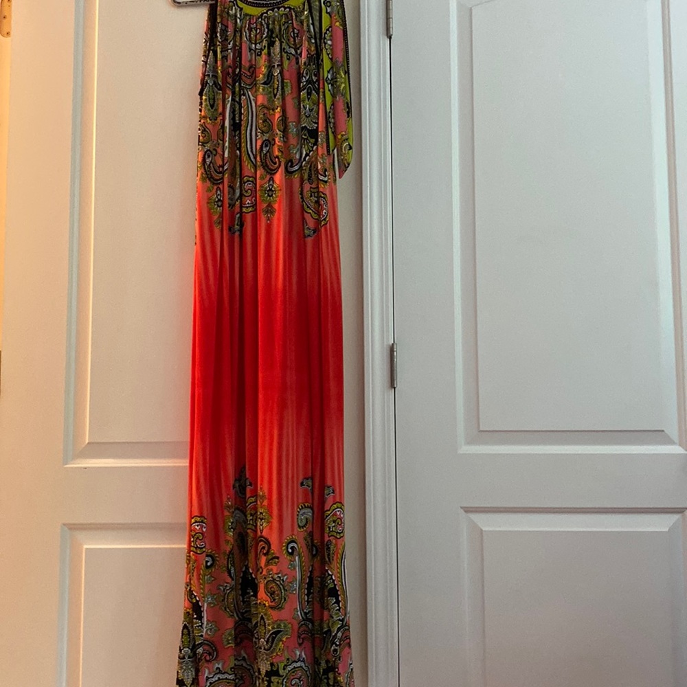 Deep peach maxi dress with border print